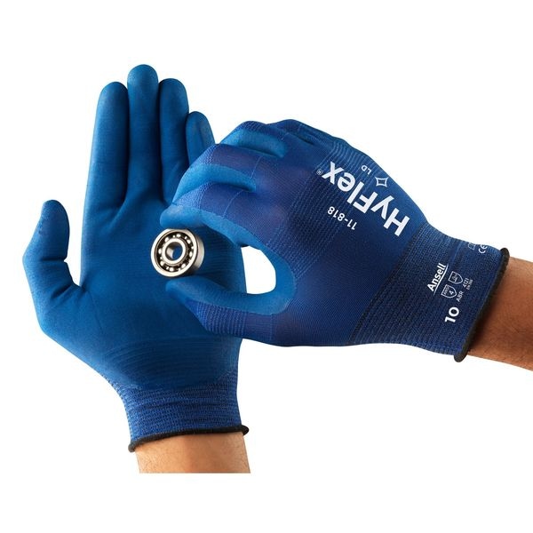 Guantes recubiertos de nitrilo espumado Ansell, cobertura en la palma, color azul, talla 9, par - 11-818