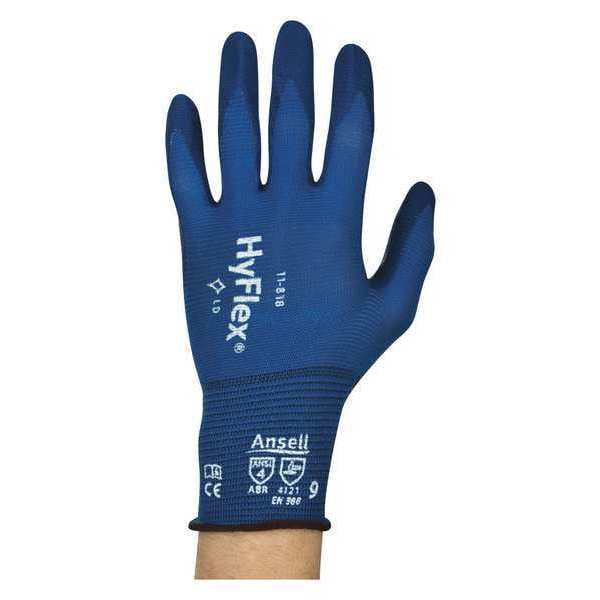 Guantes recubiertos de nitrilo espumado Ansell, cobertura en la palma, color azul, talla 9, par - 11-818