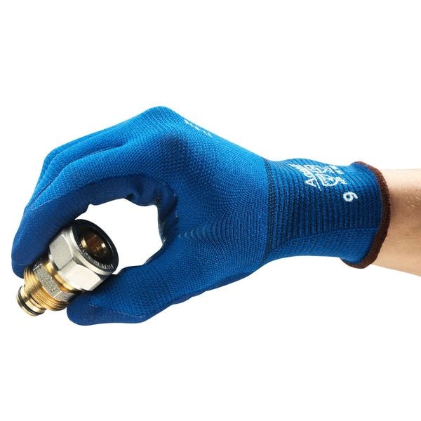Guantes recubiertos de nitrilo espumado Ansell, cobertura en la palma, color azul, talla 9, par - 11-818