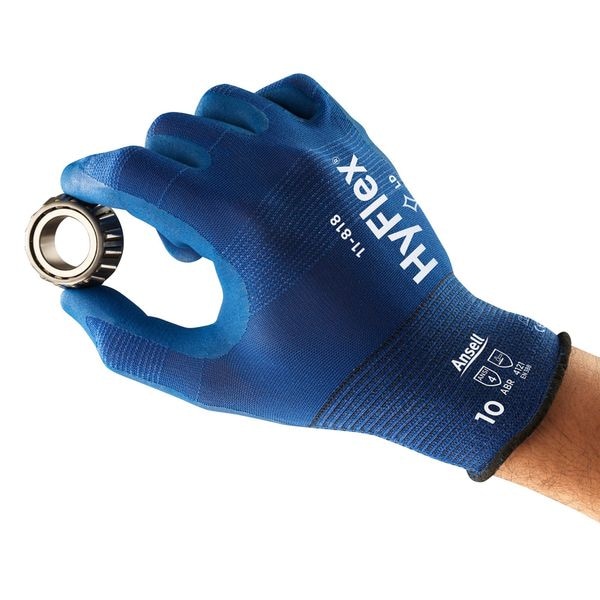 Guantes recubiertos de nitrilo espumado Ansell, cobertura en la palma, color azul, talla 9, par - 11-818