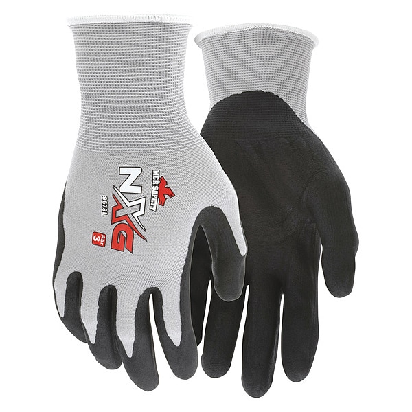 Guantes recubiertos de nitrilo con espuma de seguridad Mcr, cobertura en palma, negro/gris, M, PR - 9673M