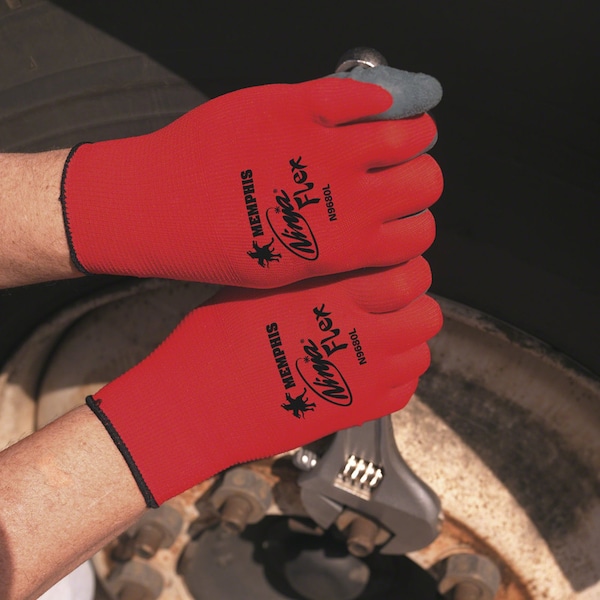 Guantes recubiertos de látex de seguridad de Mcr, cobertura en la palma, rojo/gris, XL, par - N9680XL