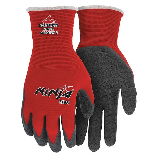 Guantes recubiertos de látex de seguridad de Mcr, cobertura en la palma, rojo/gris, XL, par - N9680XL
