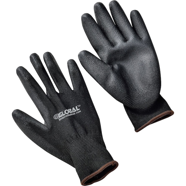 Guantes recubiertos de poliuretano planos industriales globales, negro/negro, grande - 708350L