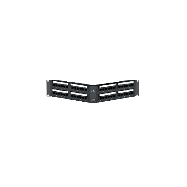Leviton 48-Port Panel 110-Mod 8W8P, T568A/B Cat6 Extreme 6+, Angled Black 2U - 69587-U48