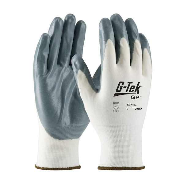 Guantes recubiertos de nitrilo con espuma Pip, cobertura en la palma, blanco/gris, S, paquete de 12 - 34-C234/S