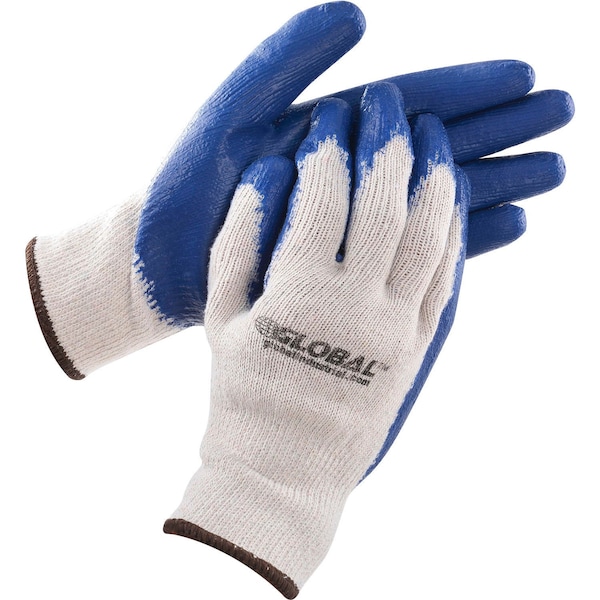 Guantes de trabajo de punto recubierto de látex industrial global, natural/azul, grande, 1 docena - 708355L