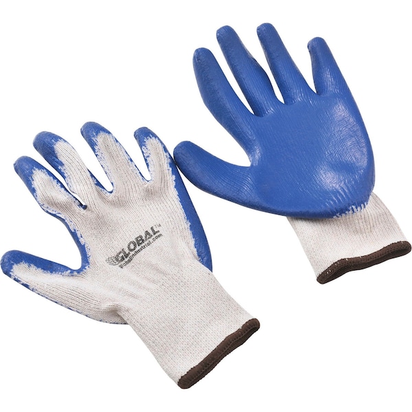 Guantes de trabajo de punto recubierto de látex industrial global, natural/azul, grande, 1 docena - 708355L