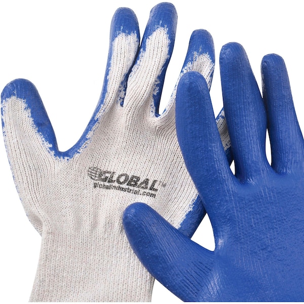 Guantes de trabajo de punto recubierto de látex industrial global, natural/azul, grande, 1 docena - 708355L