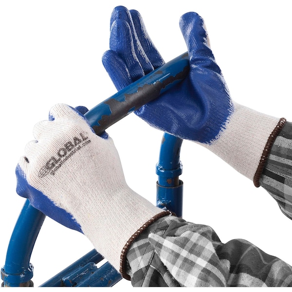 Guantes de trabajo de punto recubierto de látex industrial global, natural/azul, grande, 1 docena - 708355L