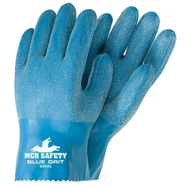 Guantes de seguridad Mcr, recubrimiento de goma con arena azul de 10 pulgadas, talla L, paquete de 12 - 6850S