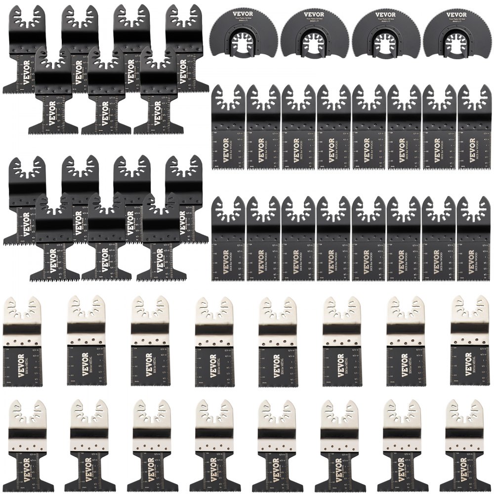 VEVOR 50 PCS Oscillating Saw Blades, Quick Release Multitool Blades Kit, HCS Tool Blades for Wood Plastic Metal Nails Bolts, Compatible with Dewalt Dremel Fein Worx Bosch Makita Milwaukee - BDGJDPDC50PCSX2D8V0