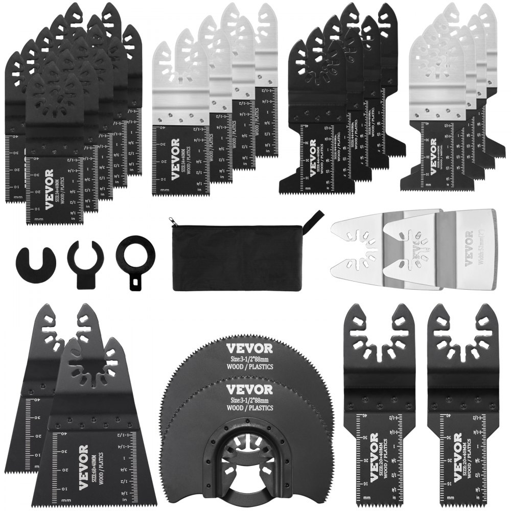 VEVOR 30PCS Multi Tool Blades Kits, Universal Quick Release Oscillating Saw Blades, 8 Types Wood Metal Plastic Oscillating Tool Blades, Fit Dewalt Bosch Milwaukee Hitachi Chicago Craftsman - BDGJDPTZ33PCSGK9LV0
