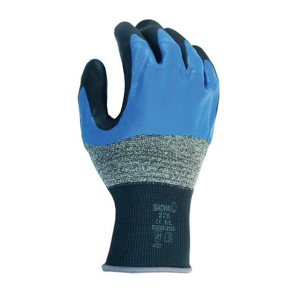 Guantes recubiertos de nitrilo con espuma Showa, cobertura de 3/4, negro/azul, L, PR - 376L-08
