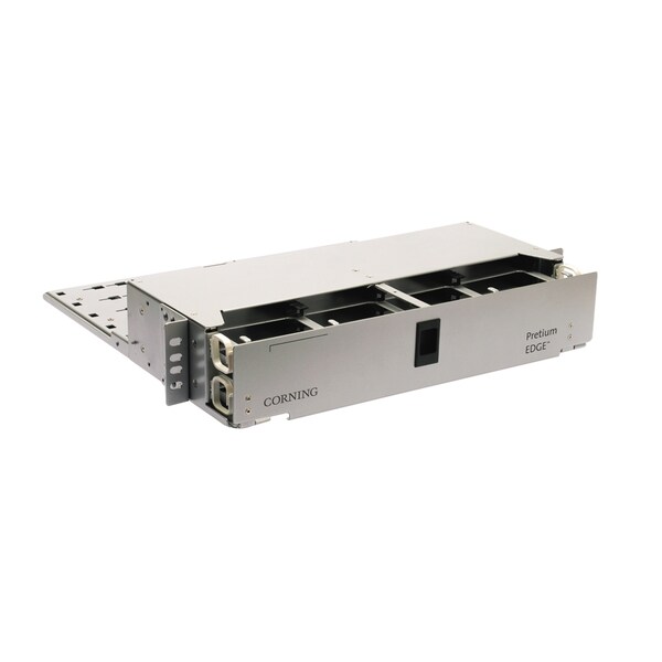 Corning 2U EDGE FX FIXED TRAY HOUSING, HOLDS 16 PANELS, 192 FIBERS, SILVER - EDGE-02U-FP