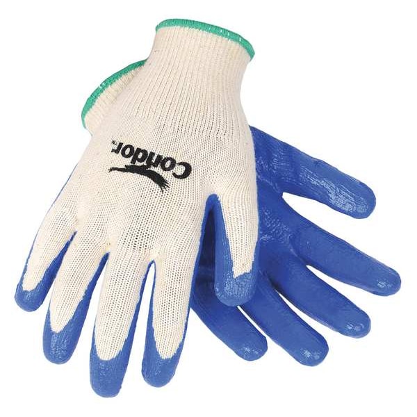 Guantes recubiertos de nitrilo Condor, cobertura en la palma, natural/azul, L, paquete de par - 19L532
