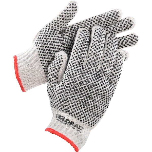 Guantes de punto con puntos de PVC industriales globales, de doble cara, negros, pequeños, 1 docena - 708351S