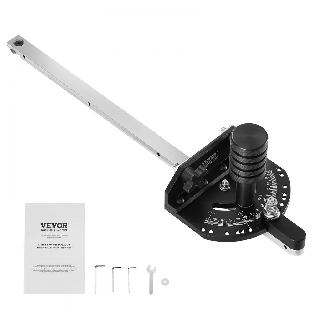 VEVOR Precision Miter Gauge, Standard Slot 3/4'' x 3/8'', Aluminum Alloy Table Saw Miter Gauge with 15 Angle Stops Adjustable Spring Loaded Plunger and Removable Disc, for Woodworking Tool Table Saw - TJXQGBDKS6065VQK9V0