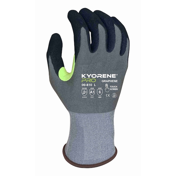 Guantes de armadura 18g Gris Kyorene Pro Graphene A1 con revestimiento de palma de nitrilo MicroFoam HCT negro, M, paquete de 12 - 00-810-M