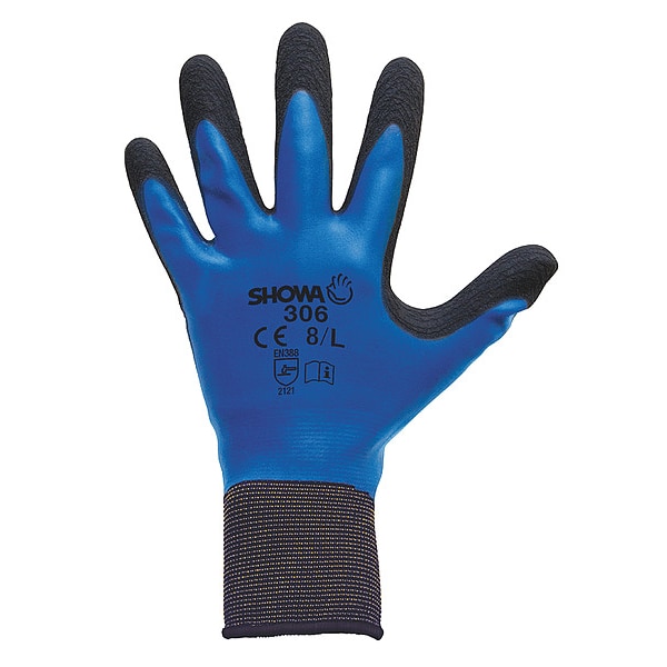 Guantes recubiertos de látex con espuma Showa, cobertura en la palma, negro/azul, L, par - 306L-08