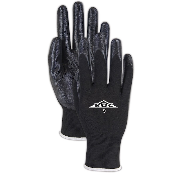 Guantes de punto de poliéster negros Magid ROC GP161 con recubrimiento de palma de nitrilo negro, paquete de 12 - GP161-9