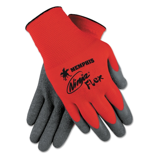 Mcr Safety Ninja Flex Guantes de palma recubierta de látex, tamaño grande, rojo/gris, paquete de 12 unidades - N9680L