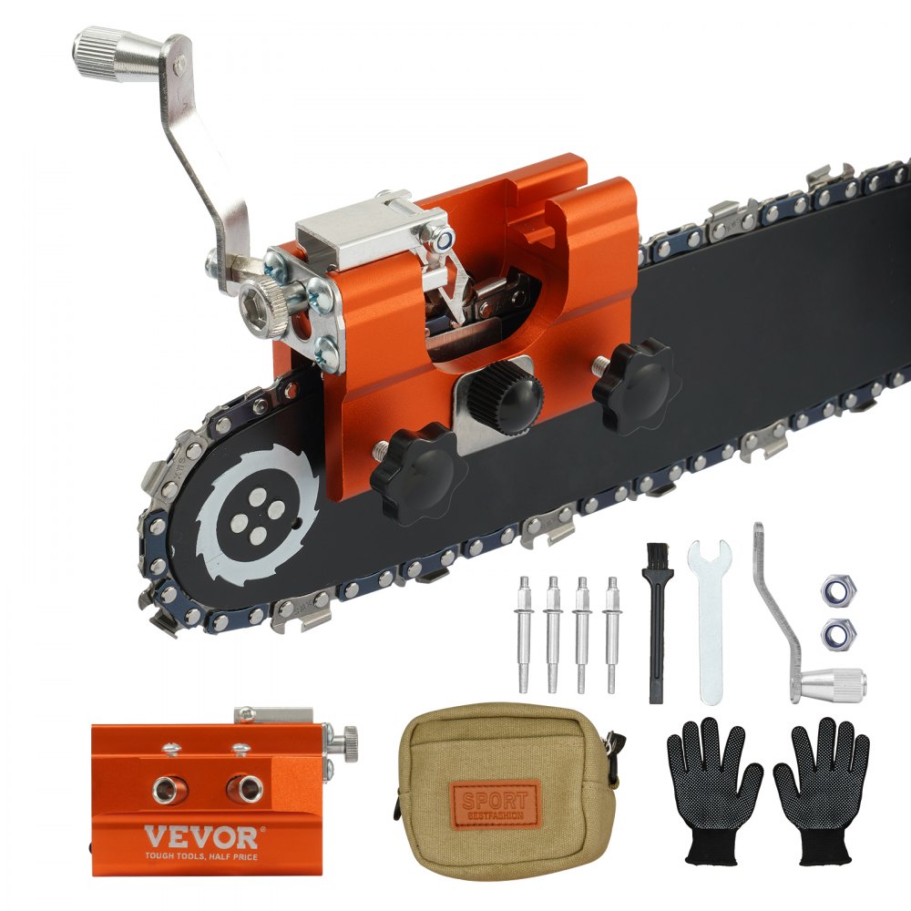VEVOR Chainsaw Sharpener, Hand-Cranked Chainsaw Sharpening Jig Kit for 4"-22" Chain Saw, Potable Chainsaw Chain Sharpener Tool with 4 Sharpening Heads, Storage Bag for Home DIY, Lumberjack, Landscaper - MLJSDJJSG446IA68LV0