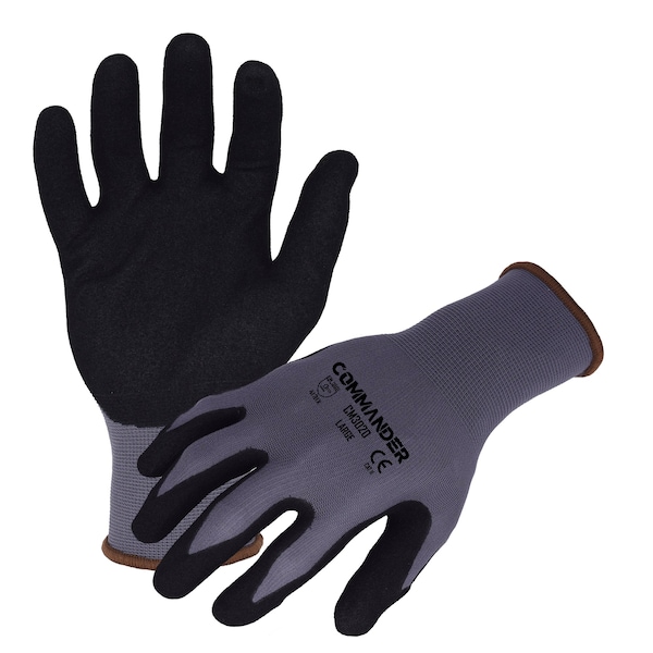 Guantes de trabajo de nailon/elastano gris de 13 ga. Commander de seguridad de Azusa, recubiertos de nitrilo espumoso negro en la palma, XL - CM3020.