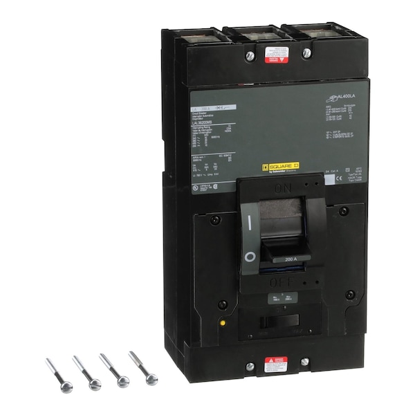 Square D Molded Case Circuit Breaker, LAL Series, 200A, 3 Pole, 600V AC, 42kA at 240V AC - LAL36200MB