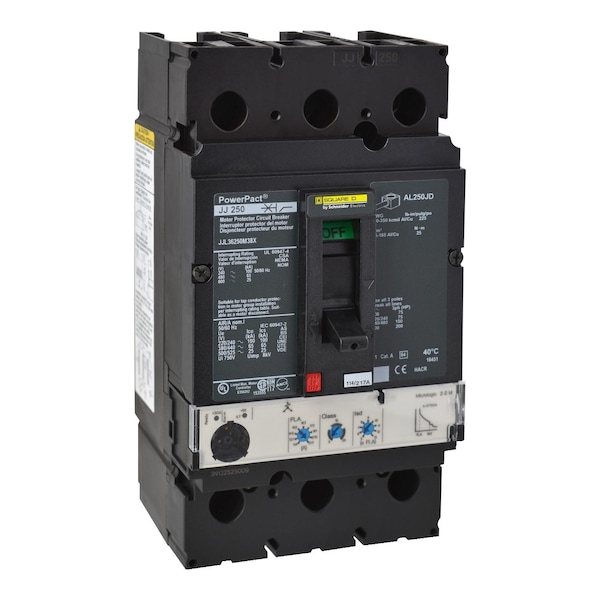 Square D Molded Case Circuit Breaker, JJL Series, 250A, 3 Pole, 600V AC, 100kA at 240V AC - JJL36250M38X