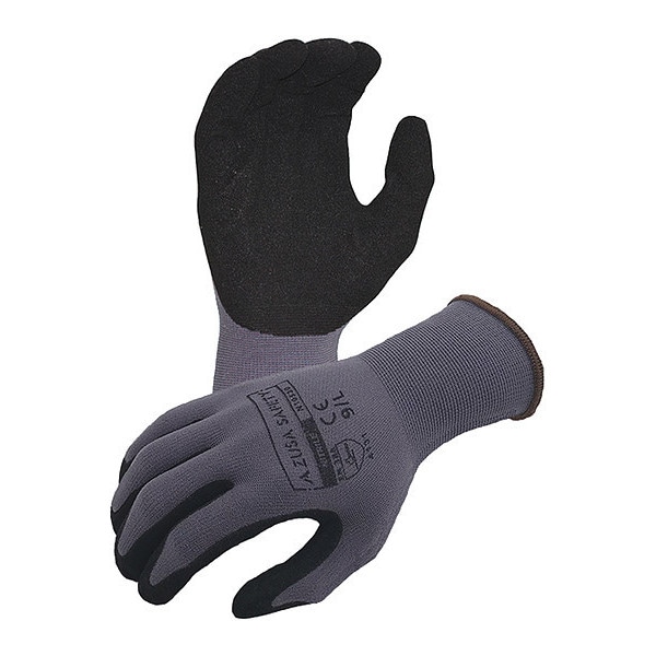 Guantes de nailon/licra en color gris de 13 ga. con recubrimiento de espuma de nitrilo Sandy Foam negro en la palma, talla XL - N10530 de Seguridad Azusa.
