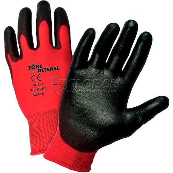 Guantes recubiertos con concha de nylon rojo y palma de poliéster negro de West Chester Protective Gear, tamaño Grande - 701CRPB/L