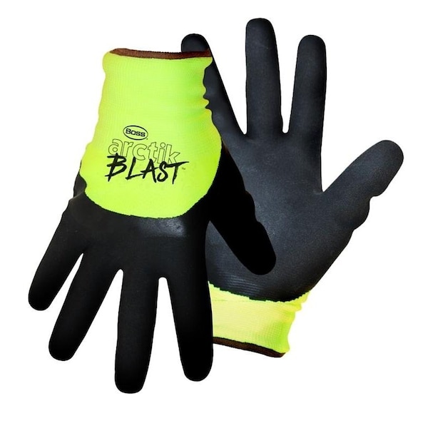 Guantes Boss Arctik Blast, para Hombre, L, Puño de Punto, Recubrimiento de Látex, Guante de Nylon, Negro y Verde - 7845L