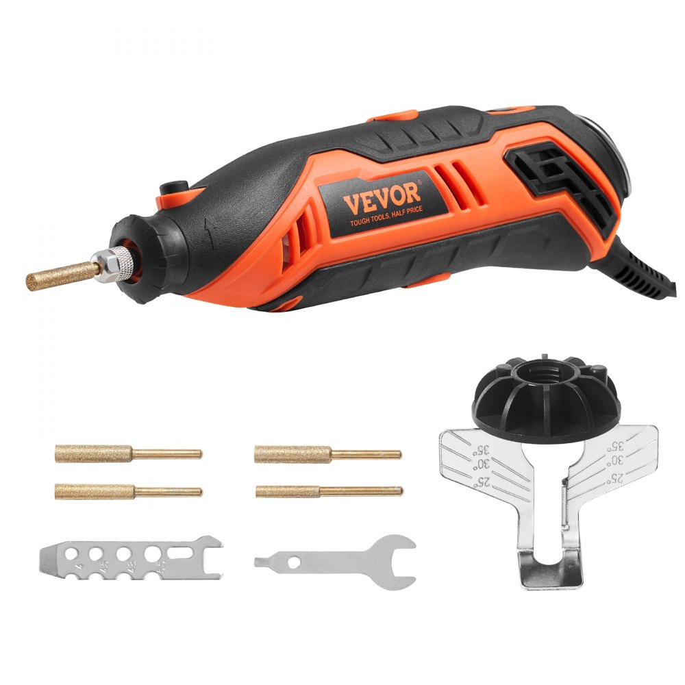 VEVOR Electric Chainsaw Sharpener Kit, 35000RPM Electric Handheld Saw Chain Blade Sharpener, 6 Speeds Professional Chain Saw Sharpener Tool with 4 Titanium-Plated Sharpening Wheels, Angle Attachment - DDMLJSCSG180WTDHHV1