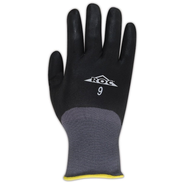 Guantes de nylon gris Magid ROC GP110 con recubrimiento completo de micro espuma de nitrilo negro, paquete de 12 - GP110-7.