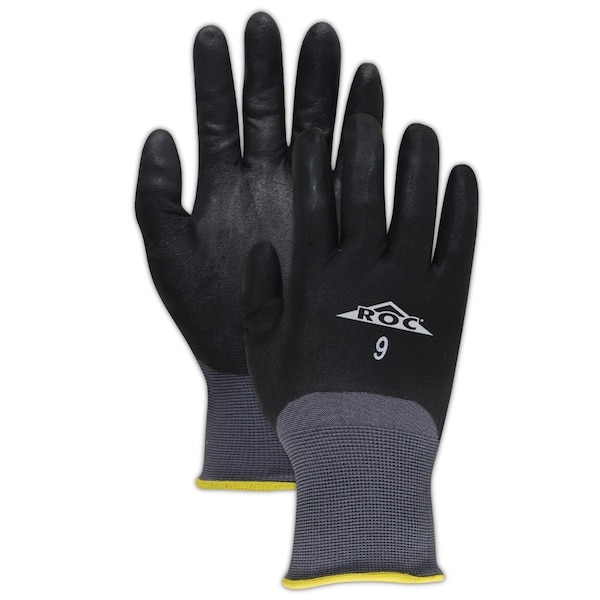Guantes de nylon gris Magid ROC GP110 con recubrimiento completo de micro espuma de nitrilo negro, paquete de 12 - GP110-7.