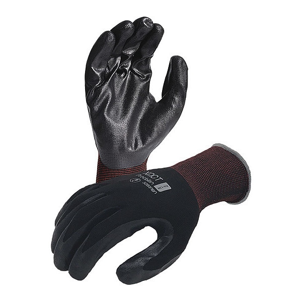 Guantes de Nylon/Elastano de Alta Calidad con Recubrimiento de Palma de Nitrilo Plano, Color Negro/Rojo, XL - KX13N de Seguridad Azusa.