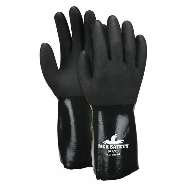 Guantes recubiertos de PVC de Mcr Safety, cobertura de inmersión 3/4, negro, PR - 6212ESDL.