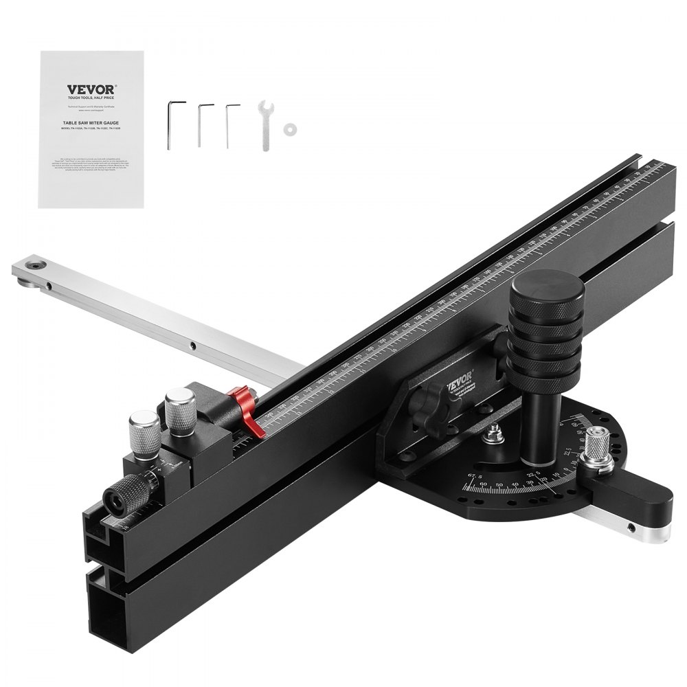 VEVOR Precision Miter Gauge, Standard Slot 3/4'' x 3/8'', Aluminum Alloy Table Saw Miter Gauge with 18 in Grating 15 Angle Stops Adjustable Spring Loaded Plunger and Removable Disc, for Woodworking - TJXQGDKS6060PEAL5V0