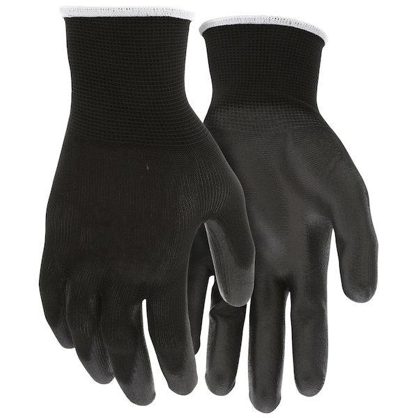 Guantes de seguridad Mcr, Poliéster negro PU negro 13 Gauge L, 12 piezas - B96699L