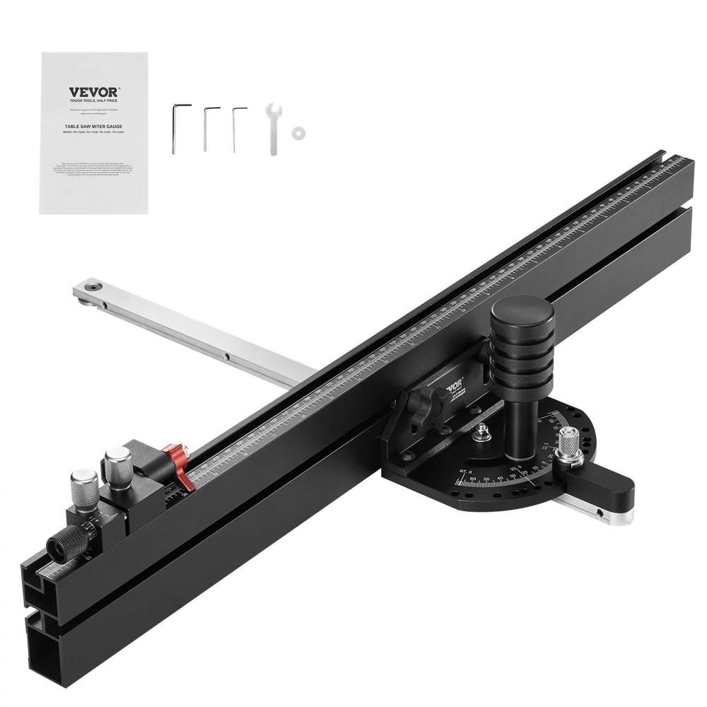 VEVOR Precision Miter Gauge, Standard Slot 3/4'' x 3/8'', Aluminum Alloy Table Saw Miter Gauge with 24 in Grating 15 Angle Stops Adjustable Spring Loaded Plunger and Removable Disc, for Woodworking - TJXQGDKS6060DGXZUV0