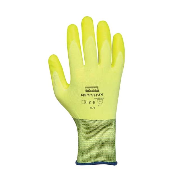 Guantes recubiertos de PVC de alto brillo de Honeywell North, cobertura en la palma, amarillos, talla M, par - NF11HVY/8M