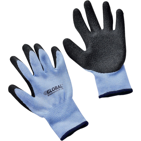 Guantes recubiertos de látex arrugado para uso industrial a nivel mundial, tejido de poliéster, color negro/azul, Talla Extra Grande - 708348XL