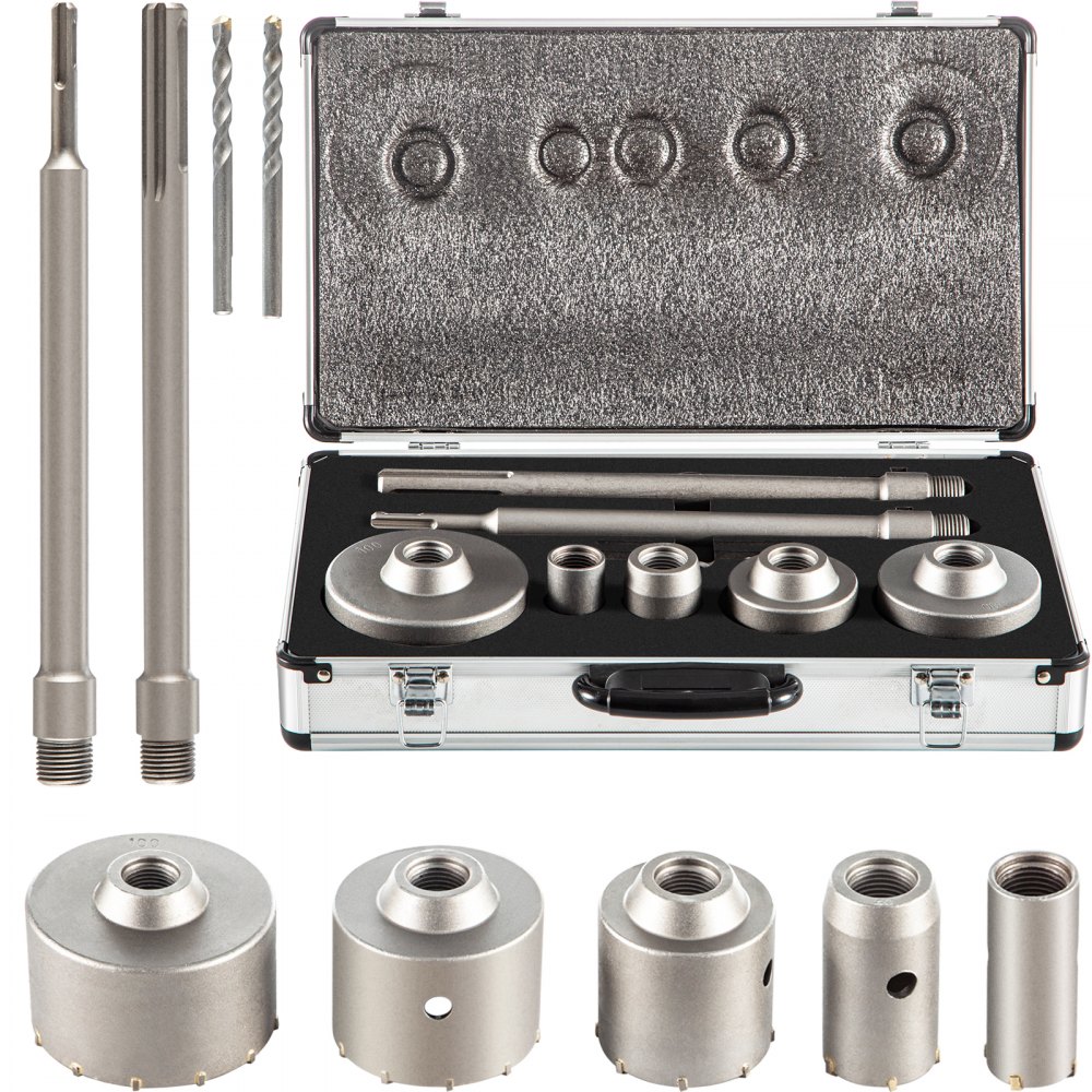 VEVOR Concrete Hole Saw Kit, 1-2/11", 1-3/5", 2-9/16", 3-5/32", 3-15/16" Drill Bit Set SDS Plus & SDS MAX Shank Wall Hole Cutter w/a 4-1/3" Connecting Rod for Concrete, Cement, Stone Wall, Masonry - HNTKJTZYCJB121PA7V0