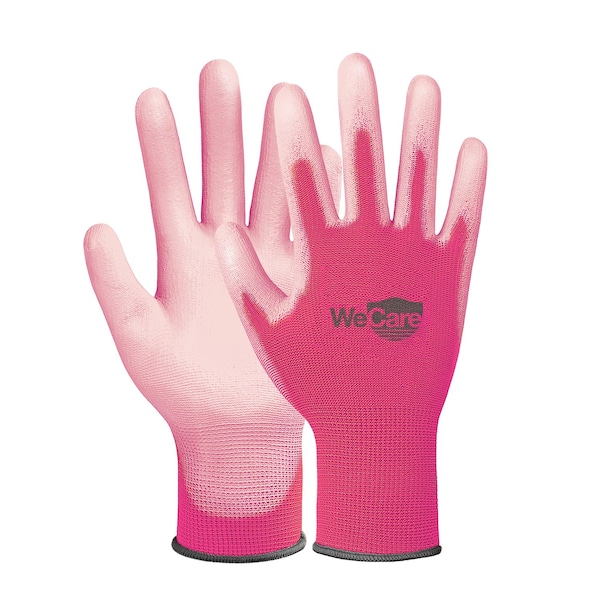 Guantes de trabajo de seguridad Wecare recubiertos de PU, agarre superior tamaño grande, 3 pares, rosa, 3PK - WMN100218