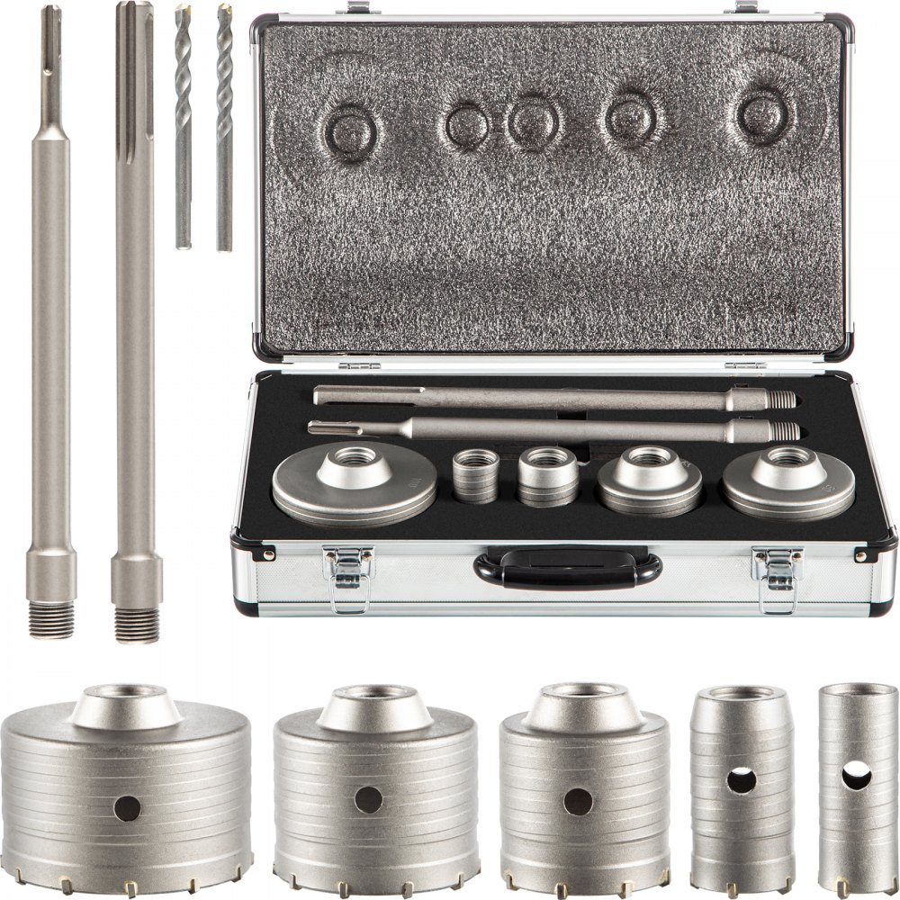 VEVOR Concrete Hole Saw Kit, 1-2/11", 1-3/5", 2-9/16", 3-5/32", 3-15/16" Drill Bit Set SDS Plus & SDS MAX Shank Wall Hole Cutter w/a 4-1/3" Connecting Rod for Concrete, Cement, Stone Wall, Masonry - HNTKJTZYCJBD99DF2V0