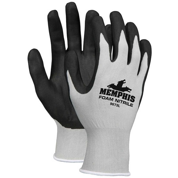 Guantes Memphis de Nitrilo con Espuma, Talla Grande, Calibre 13, Gris/Negro, Docena - 9673L
