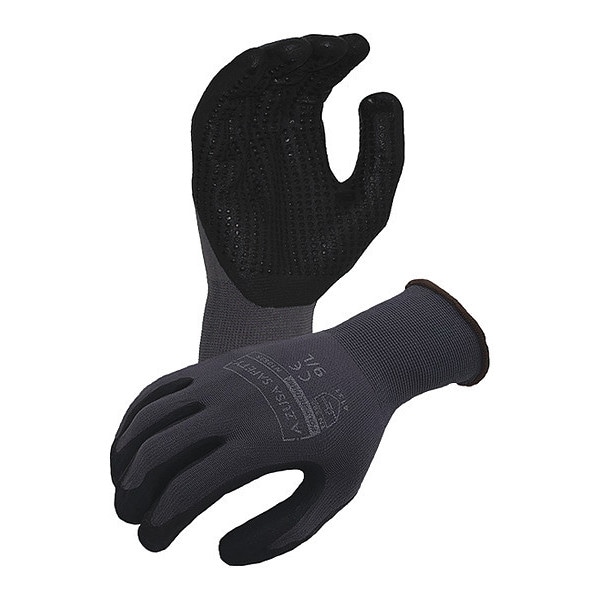 Guantes de Nylon Gris de 13 ga. con Recubrimiento de Palma de Nitrilo Negro con Micro-Espuma y Puntos de Nitrilo Elevados de Azusa Safety, Talla S - N10525