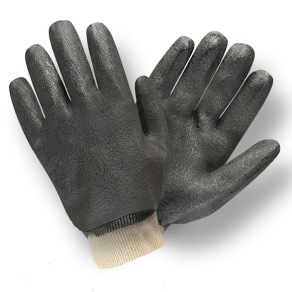 Guantes de PVC negro Cordova de doble inmersión, agarre grabado, forro entrelazado, puño tejido, paquete de 12 - 5100I