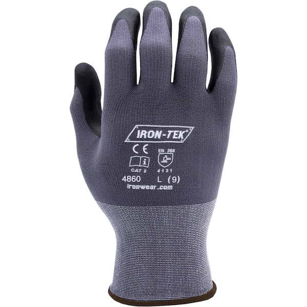 Ironwear 4860 - Guante Iron-Tek de 15 ga resistente a rasgaduras, con recubrimiento de espuma de nitrilo y puño extendido, costuras reforzadas - 4860-LG